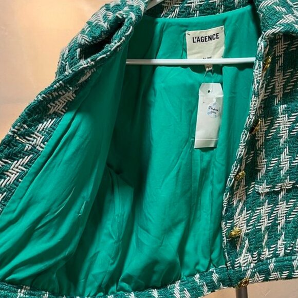 L’AGENCE Jia Houndstooth Tweed Crop Jacket Gold Buttons Size 4 - Picture 5 of 14